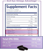 Eye Omega Advantage (Eo3) Supplement - 270 Softgels, 90-Day Supply - Re-Esterfied Omega 3 Triglyceride Form Eye Vitamins with 920mg EPA, 920mg DHA, Lutein & Zeaxanthin for Macula, Retina Support