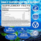 Organic Blue Spirulina Gummies, High Phycocyanin from Nutrient-Rich Blue-Green Algae for Antioxidants, Cellular Energy & Cleanse, Superfood w/Chlorella, CoQ10 & VC,Taurine,Green Tea, Sugar Free, 120Ct