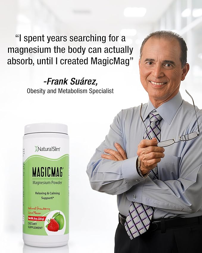 NaturalSlim MagicMag - Highly Absorbable Magnesium Citrate Powder for Relaxation, Energy, Better Sleep & Metabolic Support - Magnesium Supplement for Women & Men - Strawberry & Lime Flavored 8oz