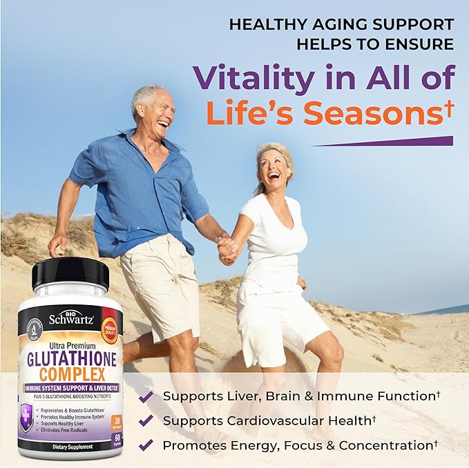 BioSchwartz Glutathione Supplement 500mg - Liver Detox with Quercetin, Vitamin C, Milk Thistle, Alpha Lipoic Acid - Immune Support Pill - Enhanced Immunity Defense Health Formula - 60 Capsules