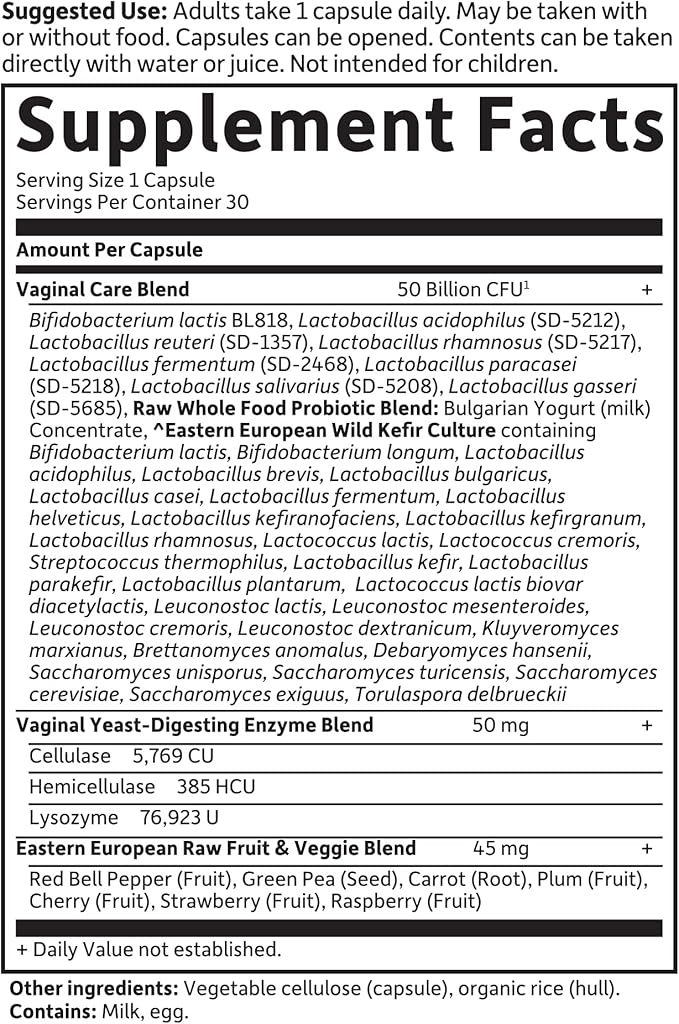 Garden of Life Raw Probiotics Vaginal Care - 50 Billion CFU - 38 Probiotic Strains - Supports Vaginal & Urinary Tract Health - Shelf Stable - 30 Vegetarian Capsules (Pack of 6)