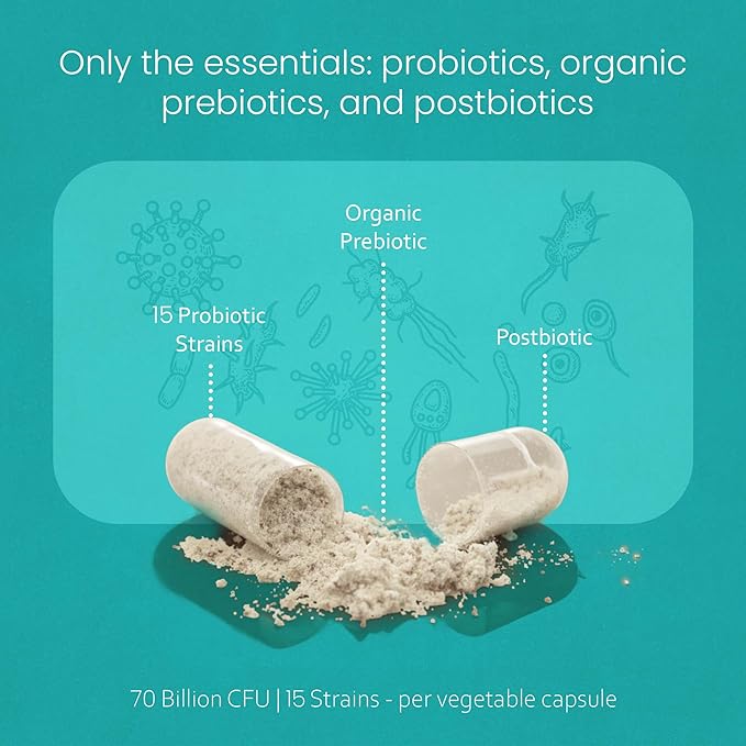 NaturaLife Labs Probiotics 70 Billion CFU – 15 Strains with Organic Prebiotic & Postbiotic – 3-in-1 Formula – 30 Vegan Capsules (2 Pack)