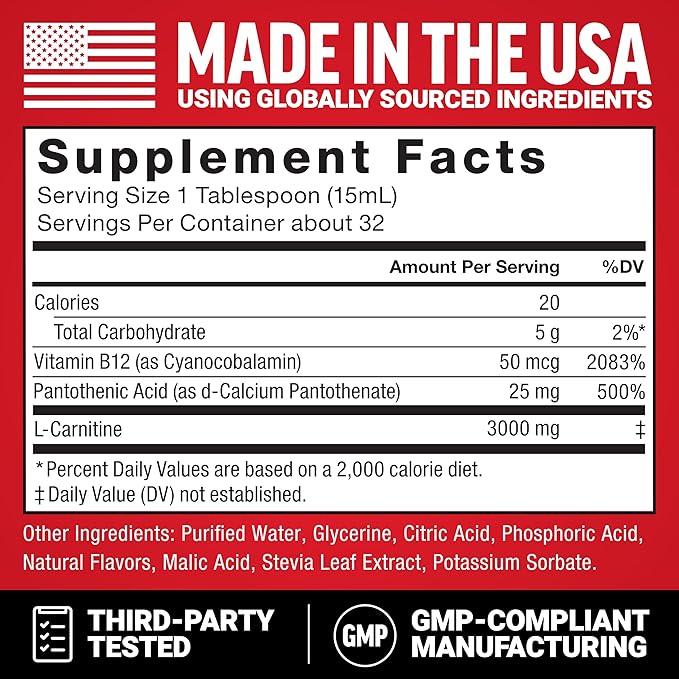 Force Factor L-Carnitine Liquid 3000mg, Maximum Strength Supplement to Support Fat Metabolism, Cellular Energy & Muscle Recovery, High Absorbing, Non-GMO, Orange Flavor, 16 oz Bottle