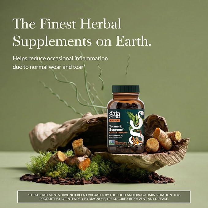 Gaia Herbs Turmeric Supreme Extra Strength - Supports Occasional Discomfort from Normal Wear & Tear* - with Turmeric Curcumin & Black Pepper - 120 Vegan Liquid Phyto-Caps (Up to 120 Servings)