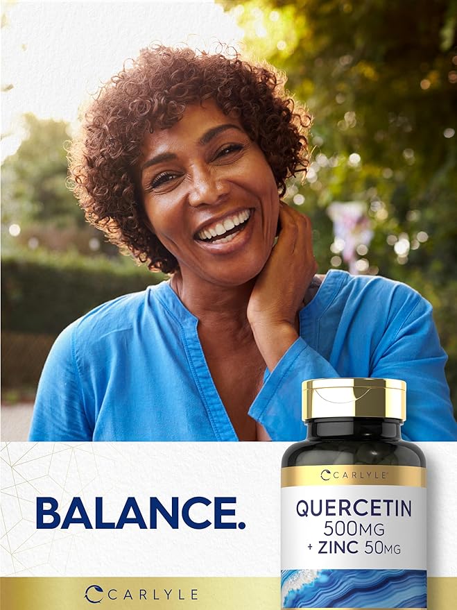 Carlyle Quercetin 500mg Capsules | with 50mg Zinc | 100 Count | Non-GMO and Gluten Free Supplement