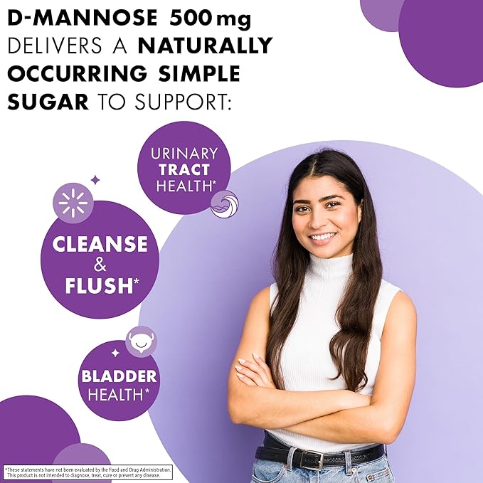 BlueBonnet Nutrition D-Mannose 500 mg – Fast Acting Urinary Tract Support for Men & Women* - Non-GMO, Vegan, Kosher, Gluten-Free - 90 Vegetable Capsules, 30 Servings