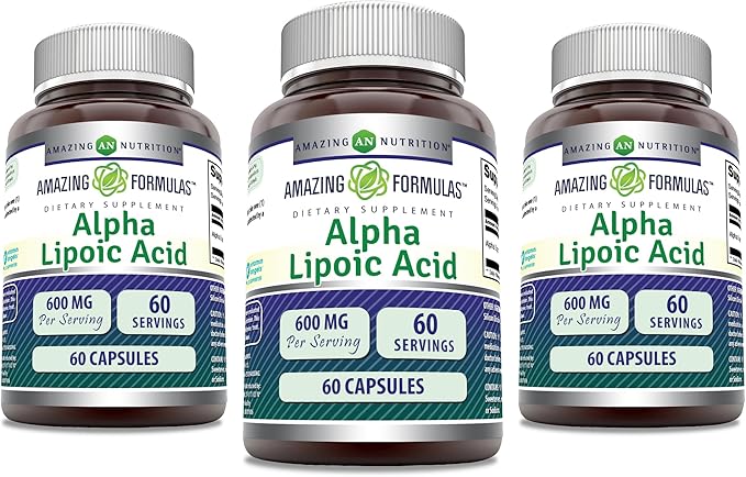 Amazing Formulas Alpha Lipoic Acid | 600 Mg Per Serving Supplement | Capsules | Non-GMO | Gluten Free | Made in USA (60 | 3 Pack)
