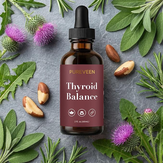Pureveen Thyroid Balance, Thyroid Support Drops for Women, Liquid Supplement with Milk Thistle, Selenium, Zinc, Magnesium, Daily Wellness & Energy Support, 60ML