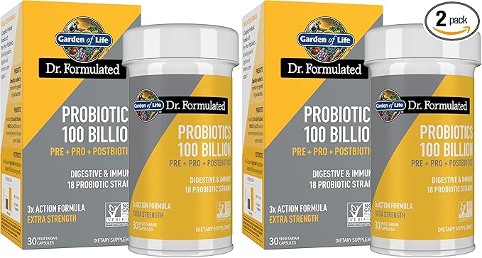 Garden of Life Dr.Formulated Pre, Post & Probiotics 100 Billion CFU Once Daily 3-in-1 Complete Probiotics,Prebiotics & Postbiotics Supplement for Women and Men-Extra Strength,30 Day Supply,(Pack of 2)