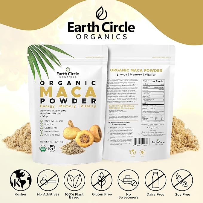Earth Circle Organics Yellow Maca Root Powder, Natural Superfood, Helps with Energy, Weight, and Women's Fertility - Vegan - 8 Ounce (Pack of 3)