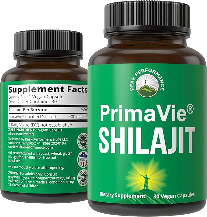 PrimaVie Purified Shilajit Capsules Made with Pure Shilajit Powder. Clinically Tested Natural Supplement with 40+ Trace Minerals, Fulvic Acid. Tablets Support Mitochondria + Brain Function