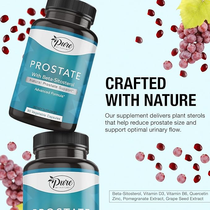 Pure By Nature Prostate Supplement for Men, Beta Sitosterol Prostate Health Supplement with Zinc for Urinary Tract Support, Ease Frequent Urination & Improved Sleep, Gluten-Free, Non-GMO 90 Capsules