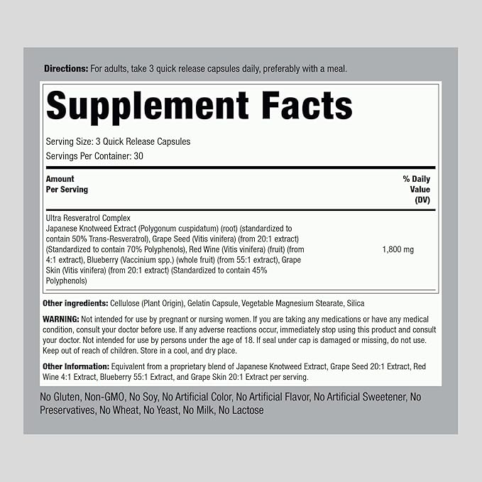 Piping Rock Resveratrol Complex | 90 Capsules | Ultra Potent | Non-GMO, Gluten Free Supplement
