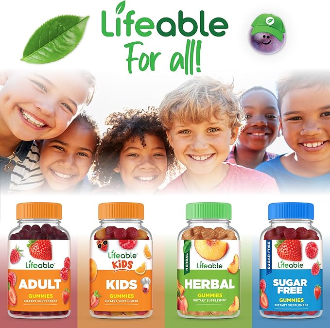 Lifeable Vitamin B6 Gummies for Kids | Great Tasting B6 Vitamins 50mg | Vegan Non-GMO Gluten Free | for Nerve Function Support | 60 Gummies (Pack of 2)