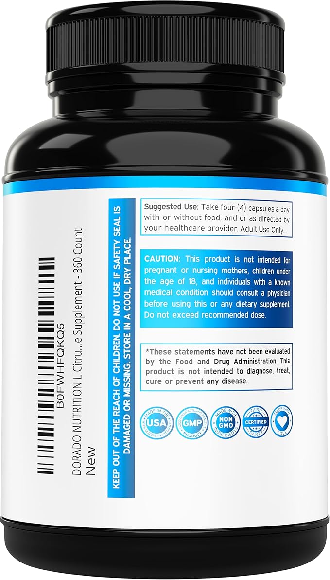 L Citrulline 3000mg Supplement (360 Capsules) Support L Arginine & Nitric Oxide Pills - L-Citrulline For Men & Women - Muscle Recovery & Pump Supplement - 3rd Party Tested, Vegan, Non-GMO - USA Made