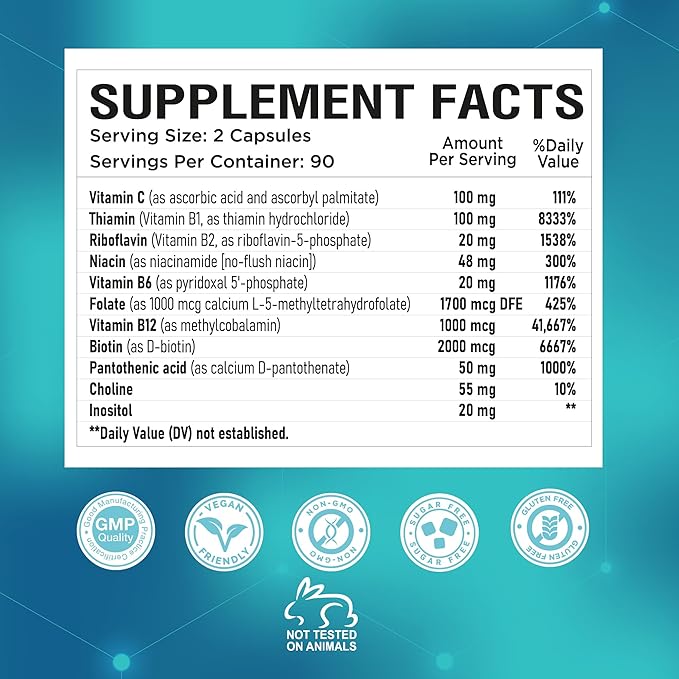 NutraPep Methylated B-Complex Vitamins - Complete Methyl B Complex Multivitamin with Bioactive B9 5-MTHF B6 B12 - MTHFR Support Supplement for Brain Heart Energy (Pack of 2)