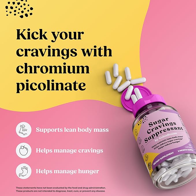 ColonBroom Chromium Picolinate 200mcg - Colon Broom Anti Sugar Craving Suppressant - 60 Capsules, Vegan, Gluten Free, Non-GMO