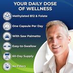 Men's Daily Multivitamin 50 Plus - Vegan Methylated Multivitamin for Men 50 and Over - Saw Palmetto, Biotin, Organic Superfoods, Lutein - Eye, Energy, Gut, Health Support - Easy to Swallow Capsules
