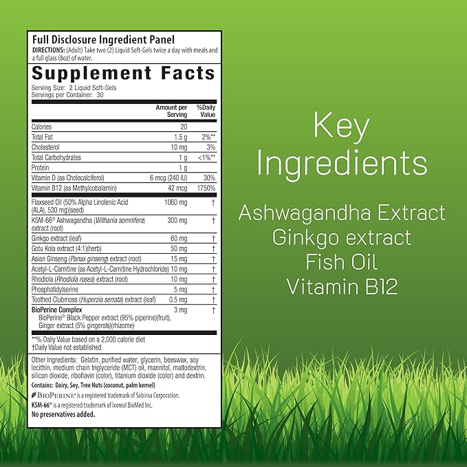 Irwin Naturals Mental Clarity Information Retention - 60 Liquid Soft-Gels - Helps Increase Attention to Detail & Retain and Recall Information Faster - 30 Total Servings