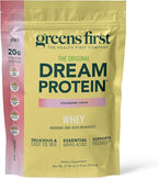 Greens First Dream Protein Powder Whey - 20g Protein per Serving - Hormone-Free with Prebiotics - Non-GMO - No Artificial Sweeteners/MSG/Aspartame - Strawberry Cream - 27.96 oz