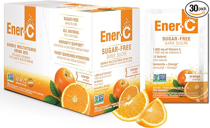 Ener-C Sugar Free Multivitamin Drink Mix - Vitamin Powder for Water, Electrolytes Powder No Sugar, Hydration Boost Packets, Zero Sugar, Vitamin C & B12 Supplement Liquid Mix - Orange, 30 Count