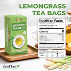LeafLea 80 Premium Lemongrass Tea Bags, Natural Herbal Lemongrass Leaves, Te de Limoncillo for Digestion Support, Light & Soothing Taste, Caffeine-Free, Sugar-Free, Vegan, Individually Wrapped