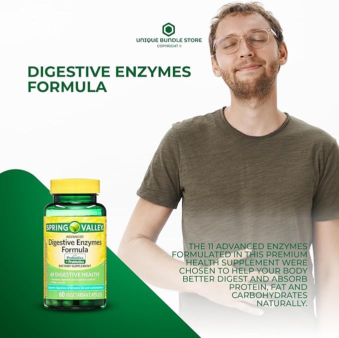Digestive Enzymes – 60 Vegetarian Capsules, Enzimas Digestivas with Probiotics and Prebiotics, Enzymes for Digestion, Daily Digestive Health Supplement (Pack of 1)