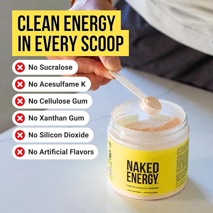 NAKED Watermelon Energy - Clean Pre Workout Supplement for Men and Women, NSF Certified, Vegan Friendly, No Added Sweeteners, Colors Or Flavors - 30 Servings