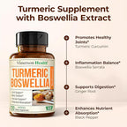 Boswellia Serrata Turmeric Supplement for Joint Support & Inflammation Balance – Turmeric Boswellia Supplement with Ginger & Black Pepper Extract for Enhanced Absorption – Non-GMO - 120 Capsules