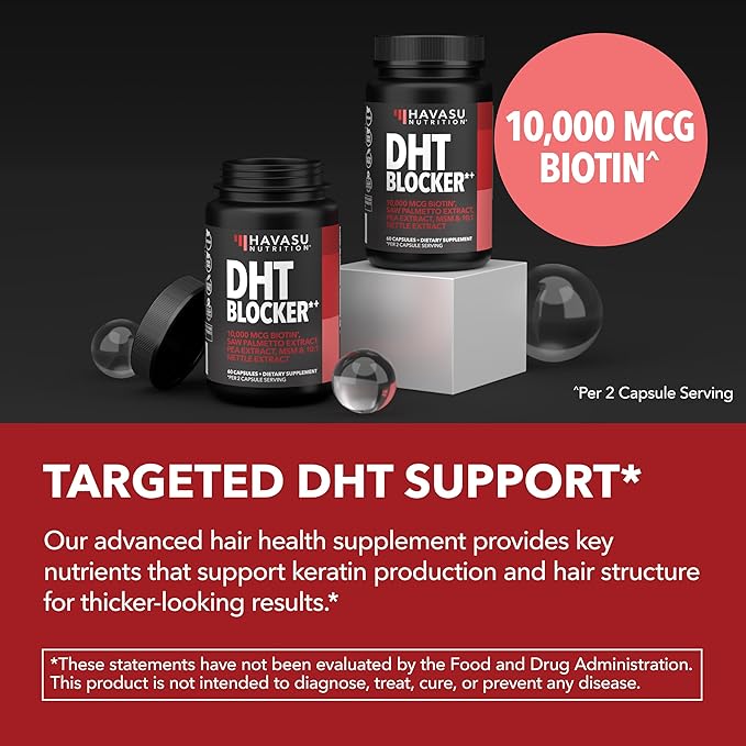DHT Blocker for Men with Biotin 10000mcg Per Serving, Saw Palmetto Extract & MSM - Supports Normal Healthy Hair Growth - With Pea Extract & Stinging Nettle - Vegan, Non-GMO, Gluten Free - 30 Servings