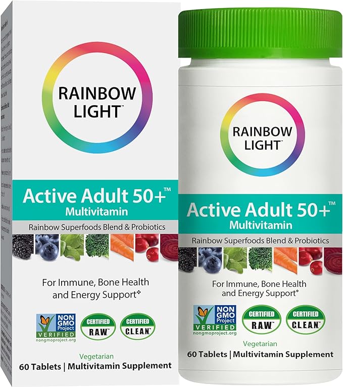 Rainbow Light Active Adult 50+ High-Potency Multivitamin, with Superfoods, 60ct, Pack May Vary