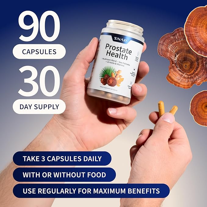 Snap Supplements Prostate Health Supplement with Saw Palmetto for Men, DHT Blocker - Helps Support Male Urinary Tract and Prostate for Mens Health, 90 Vegetarian Capsules (30 Servings, 1 Month Supply)