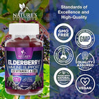 Elderberry Immune Support Gummies - 3X Strength Sambucus Elderberry Gummy with Vitamin C, D3 & Zinc - Nature’s Black Elderberry Extract - Immune Support Supplement for Adults & Kids - 60 Gummies