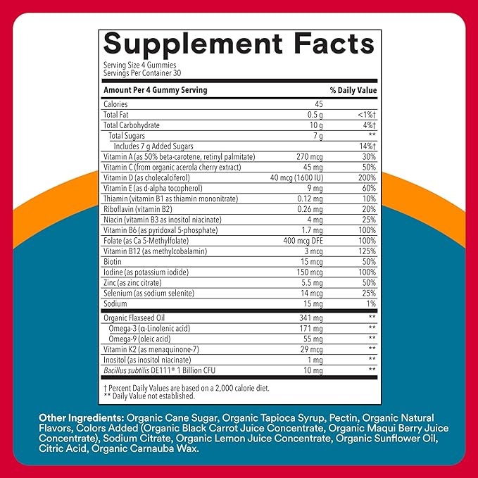 SmartyPants Multivitamin for Men, Organic Gummies: Probiotics, CoQ10, Methylfolate, Omega 3 (ALA), Vitamin D3, C, Vitamin B12, B6, A, K & Zinc for Immune Support, Biotin, 120 Gummies (30 Day Supply)