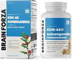 Brain Forza KSM-66 Ashwagandha Organic Pure Root Extract, Strongest 1,000mg Dose, High Potency 5% Withanolides, Hormone Health, Cognitive Support, Organic, Non-GMO, 90 Capsules