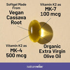 (Pack of 3) NatureWise Calcium 1250mg + D3 1000IU + Organic MCT Oil - 60 Softgels[30-Day Supply] + [1] Vitamin K2 - MK-7 100mcg + MK-4 500mcg - Non-GMO - 90 Softgels[3-Month Supply]