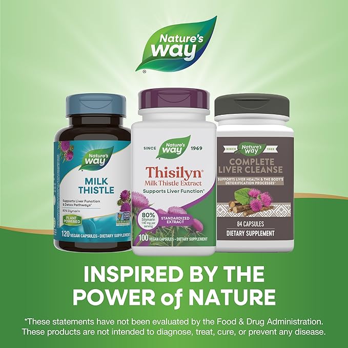 Nature's Way Thisilyn with Standardized Milk Thistle Extract, Supports Liver Function*, Silymarin, Vegan, 100 Capsules (Packaging May Vary)