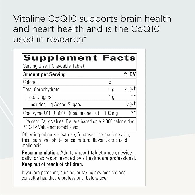 Integrative Therapeutics Vitaline CoQ10 100 mg - Brain Health Support Supplement for Adults* - Supports Heart Health* - Dairy-Free - Tropical Fruit Flavored, 30 Chewable Tablets (30 Servings)