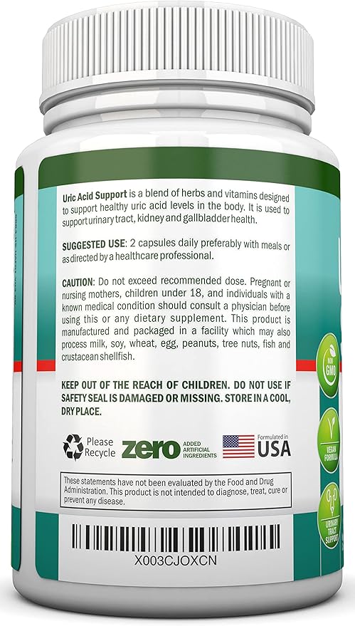 Uric Acid Flush - Herbal Uric Acid Cleanse Supplement - With Tart Cherry, Celery Seed Extract, Chanca Piedra, Devil’s Claw & Green Coffee Bean - Vegan - Supports Gallbladder and Kidney Health