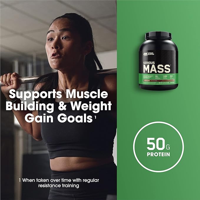Optimum Nutrition Serious Mass, Weight Gainer Protein Powder, Mass Gainer, Vitamin C and Zinc for Immune Support, Creatine, Banana, 6 Pound (Packaging May Vary)