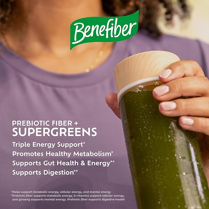Benefiber Prebiotic GLP-1 Friendly Fiber + Supergreens Dietary Supplement Powder, Watermelon Lemonade Flavor, 8.8 oz (250g)