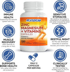 MgSport ZMA Supplement with Clinically Tested Zinc Magnesium for High Absorption - Enhanced with Vitamins B6 B9 for Muscle Recovery - Gentle on Stomach Formula, 120 Capsules