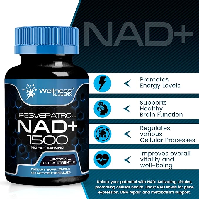 WELLNESS LABSRX Liposomal NAD Supplement, 1500mg - USA Made, NAD Resveratrol Supplement for Women and Men, NAD+ Support Cellular Health, Energy & Anti Aging - 6 Pack