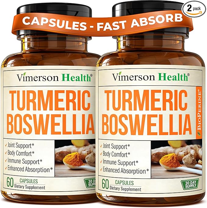 Boswellia Serrata Turmeric Supplement for Joint Support & Inflammation Balance – Turmeric Boswellia Supplement with Ginger & Black Pepper Extract for Enhanced Absorption – Non-GMO - 2pack