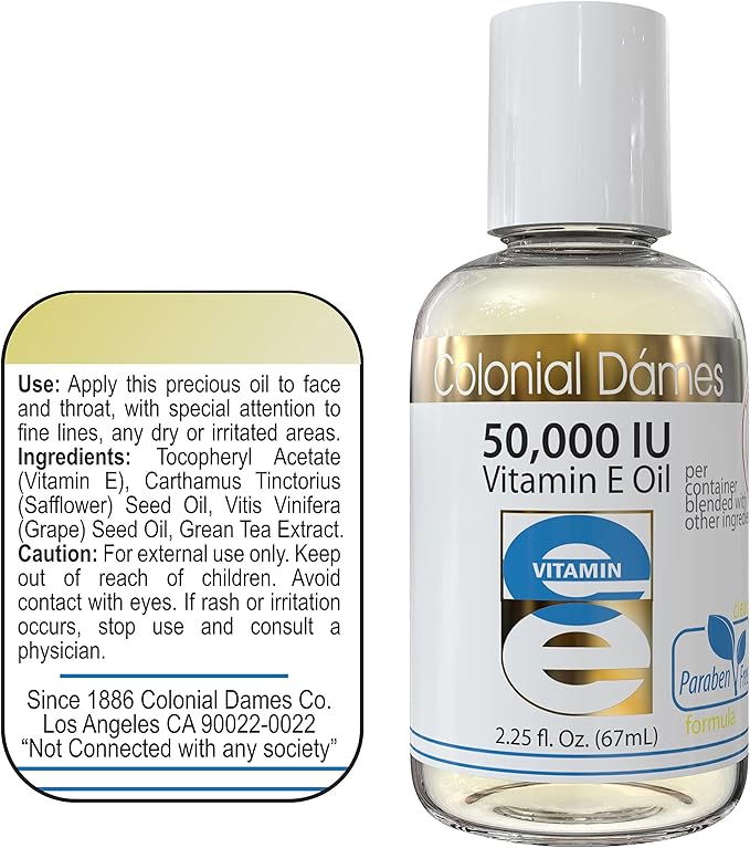 Colonial Dames High Potency 50,000 IU Vitamin E Oil Blend – is an Ideal Antioxidant Skin Therapy Oil for Whole Body.