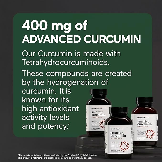 SMARTERNUTRITION Curcumin Softgels - Vegan High Absorption 400 mg Curcumin Supplement Standardized to 95% Tetrahydrocurcuminoids + Black Seed Oil & Ginger for Joint & Immune Health - 360 Ct
