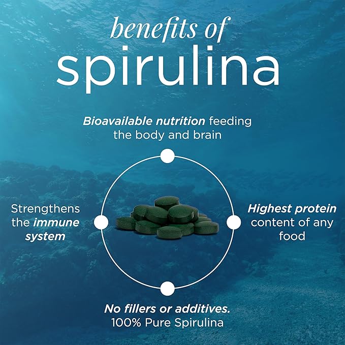 ENERGYBITS - Organic Spirulina Tablets - Plant-Based Algae Superfood - for Focus, Fitness, Energy - Plant Protein - Gluten Free - Collagen, Vitamin B12, Omega 3 - Keto & Vegan - 60 Algae Tablets
