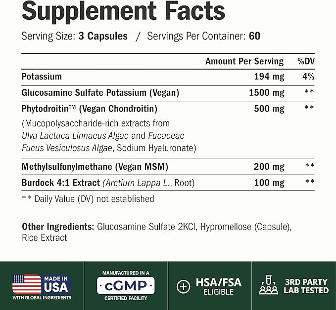 Glucosamine Chondroitin MSM – Joint Support Supplement for Women and Men with Glucosamine Sulfate 1500 mg, Chondroitin and MSM – for Cartilage, Joint Health and Flexibility – 180 Capsules, Vegan