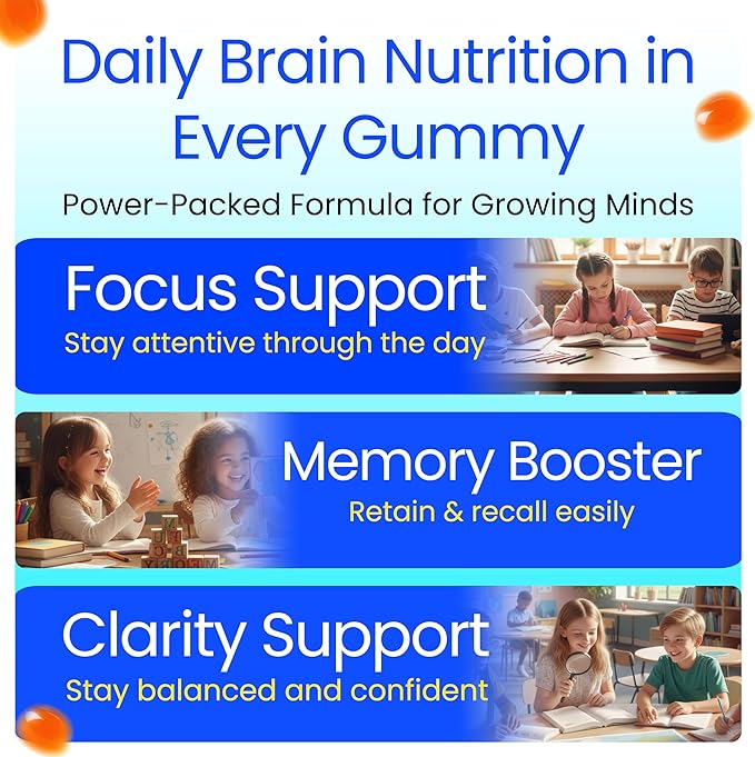 B.First Focus Gummies for Kids & Teens | Kids Focus and Attention Supplements with Omega 3 DHA – Memory Vitamins for Concentration, Mental Clarity & Cognitive Support-60ct