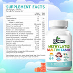 Methylated Multivitamin Gummies for Kids - MTHFR Support Supplement with B Complex 5-MTHF Folate (L-Methylfolate) B1 B3 B6 Methylcobalamin B12 Biotin Vitamins A C D3 E - Vegan Gluten Sugar Free